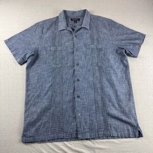 Banana Republic Soft Wash Standard Fit Shirt Mens L Blue Guyabera Short Sleeve
